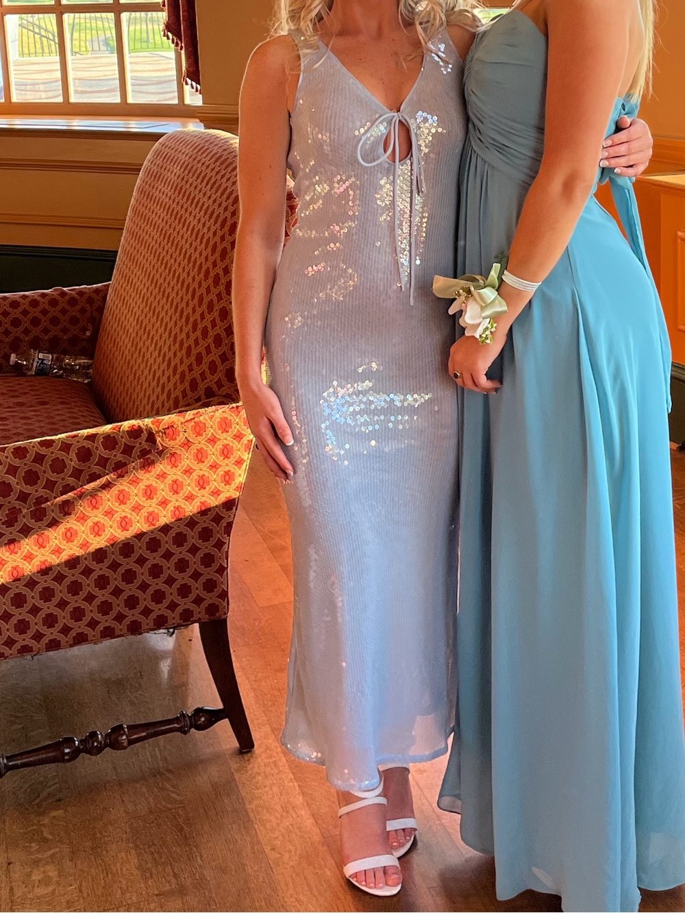 Bardot Pale Blue Sequin Backless Tie Dress